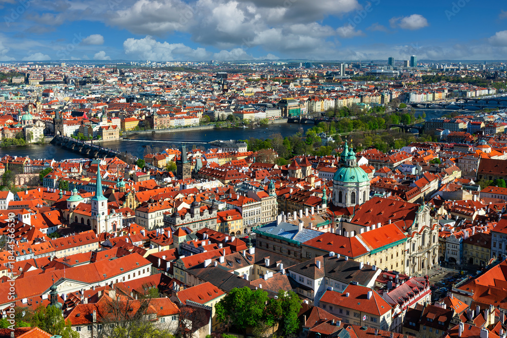 Obraz premium Skyline of Prague with Charles bridge, Vltava river, Lesser Town (Mala Strana), Czech Republic. Cityscape of Prague.
