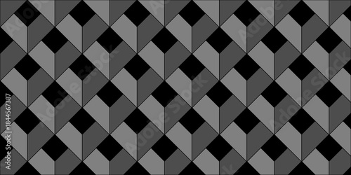 Abstract square dark black cubic square shape backdrop texture. cube geometric wall and floor vector diamond hexagon triangle wallpaper background.