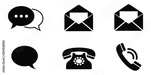 Set of communication icons including speech bubbles, email, and telephone