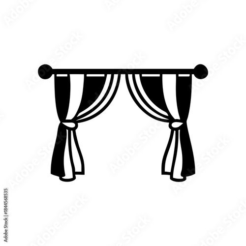 Elegant black and white stage curtains icon for theater and home decor design.