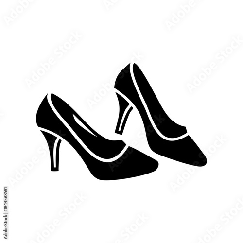 Elegant black high heel shoes silhouette icon representing fashion and feminine style.