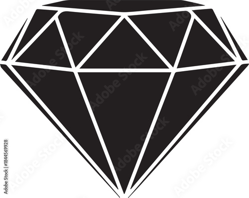 Classic Brilliant-Cut Diamond Icon, Bold and Minimal black and white vector illustration