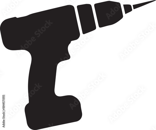Electric Power Drill Tool Silhouette, Solid Industrial black and white vector illustration