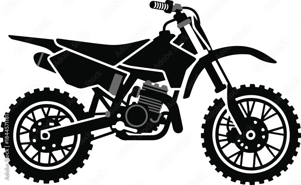 Obraz premium Off-Road Dirt Bike, Dynamic black and white vector illustration