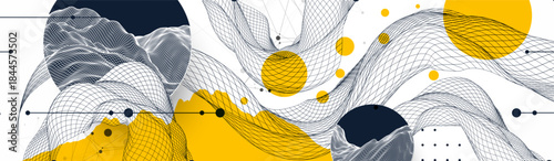 Abstract wireframe background. Modern science art elements. Surface illustration.