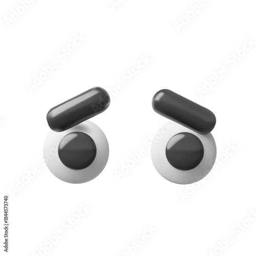 Eyes, eyelids and eyebrows 3D vector design, emoji emoticon icon, volume sad face elements for facial expression