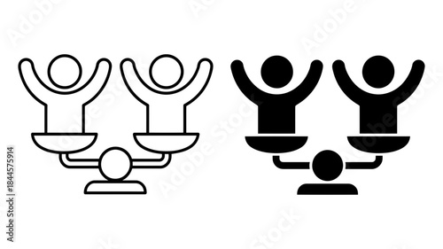An icon depicting two individuals balanced on a scale, symbolizing human rights and social equality
