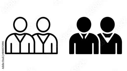 Two people icon variations showing both outline and solid fill styles for design elements