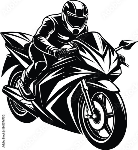 "Dynamic Black and White Sports bike Racer Vector Illustration"
