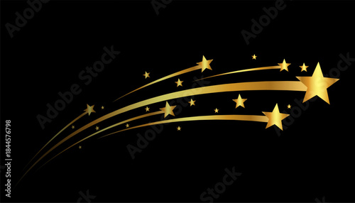 Golden Shooting Stars Trail Sparkle Magic Night Vector