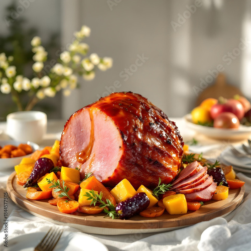 Baked ham glazed with honey
