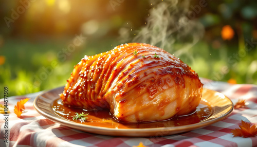 Baked ham glazed with honey