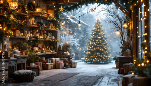 Christmas display prop shelves in retail store