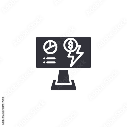 Smart screen analytics icon showing performance metrics, energy usage statistics, and intelligent system monitoring dashboard display.