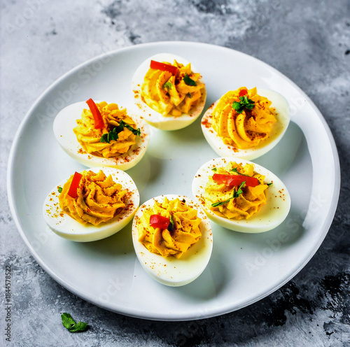 Classic Deviled Eggs with Paprika for Premium Appetizer Food Object and Party Concept