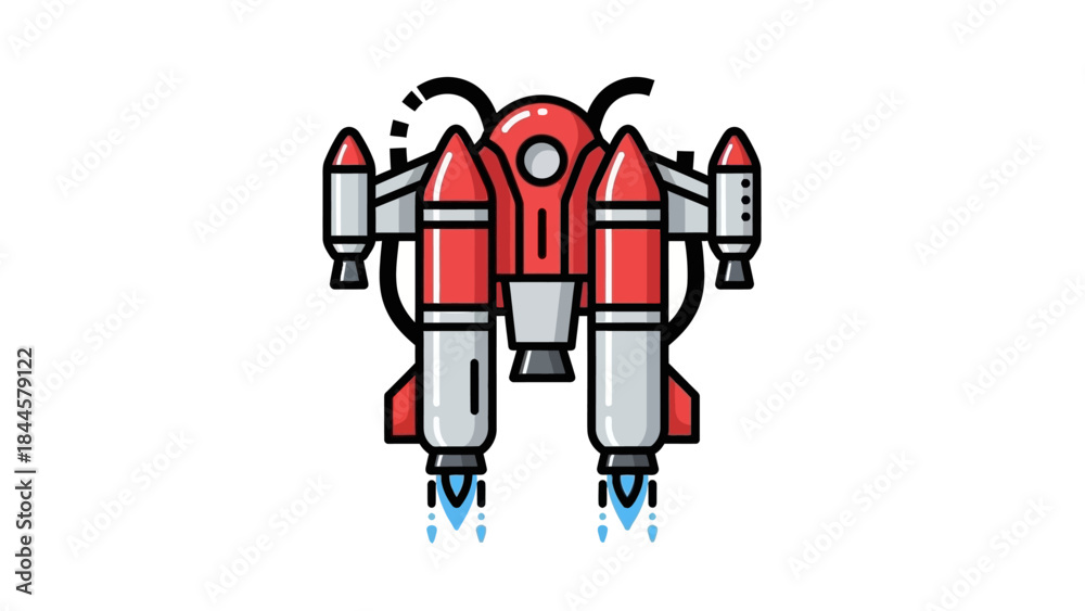Naklejka premium Futuristic Jetpack Rocket Propulsion System Flying Through Space Abstract Illustration