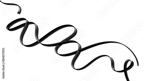 elegant black ribbon waving in a graceful dance against a clean white background