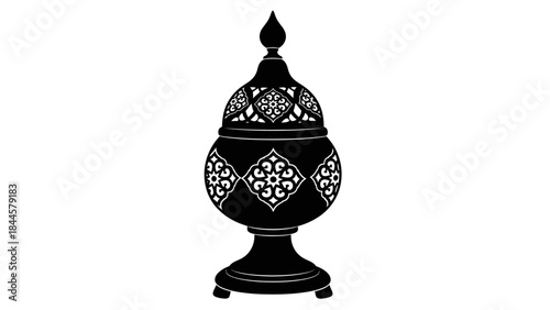 Decorative Black Silhouette of an Ornate Incense Burner with Intricate Patterns