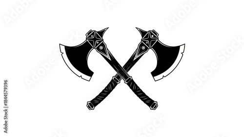 Crossed Battle Axes Emblem Vector Graphic Design Illustration Isolated on White Background