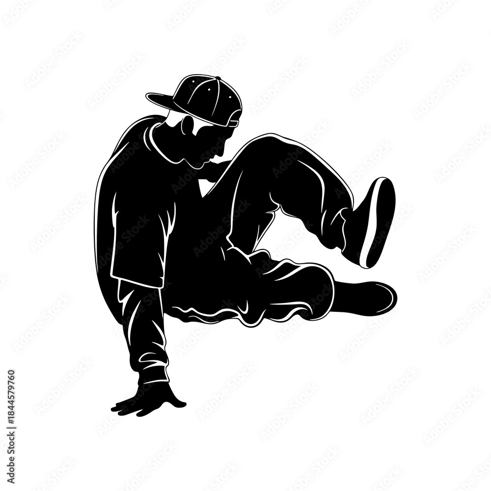 Fototapeta premium The silhouette of a young man dancing on white background