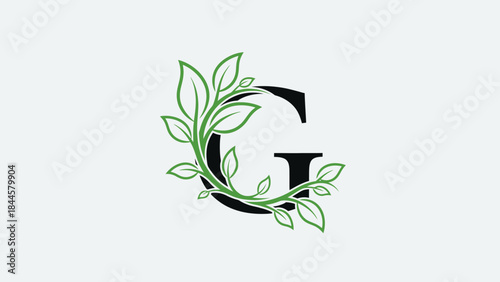 Elegant Letter G Emblem with Green Leafy Flourishes symbolizing growth and nature