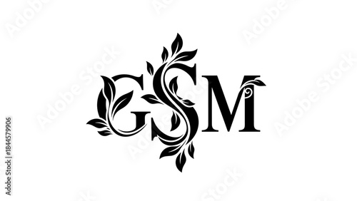 elegant monogram gsm with flourish and floral elements on white background