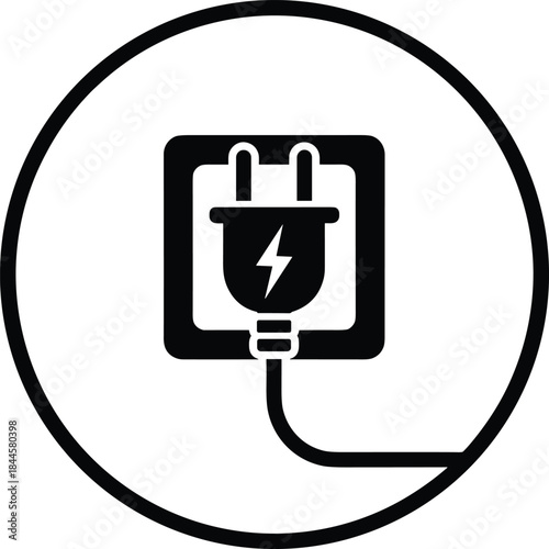 Outline symbol for electrical power supply, used to denote essential service connection, energy usage, charging devices, and industrial or household utilities.