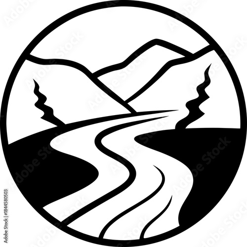 River reflection vector outline  icon on white background 