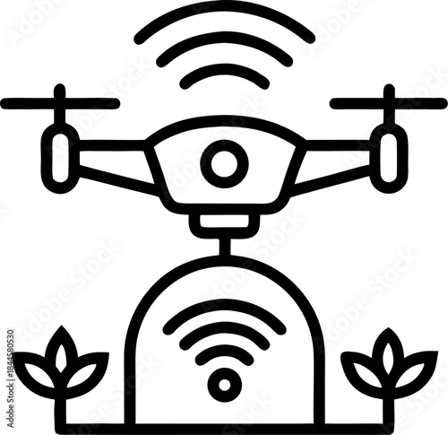 smart farming drone monitoring  field vector  silhouette  on white background 