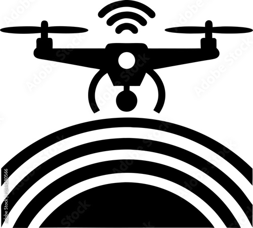 smart farming drone monitoring  field vector  silhouette  on white background 