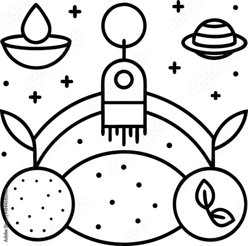 space farming food in space  concept silhouette  on white background 