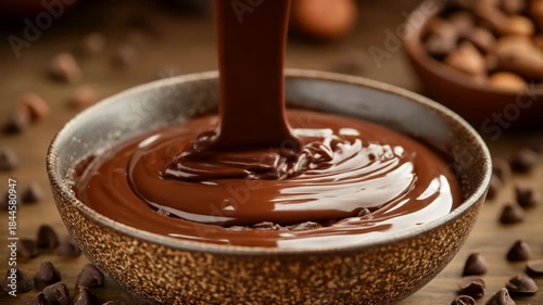Pouring chocolate into a bowl