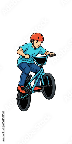 Boy on a BMX Bike Performing a Wheelie.
