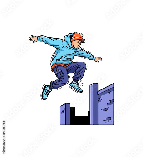 Dynamic Parkour Athlete Leaping Over Urban Obstacles with Style and Agility.