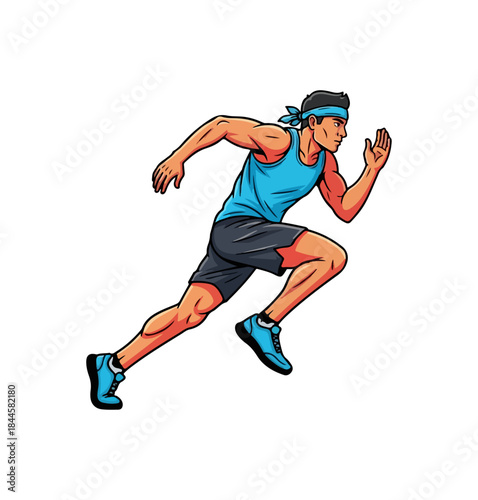 Dynamic illustration of a male runner in full sprint with athletic gear.