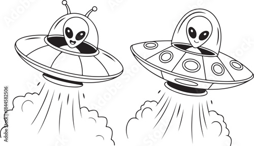 Alien spaceship cartoon vector with ufo beam