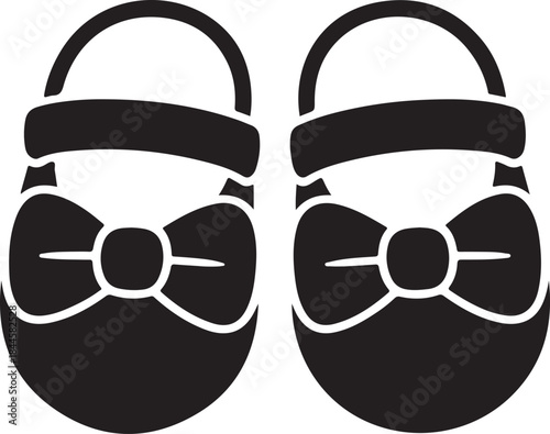 Baby girl shoes with cute bows silhouette vector illustration