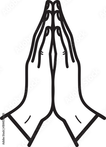Praying Hands in Black Line Art on White Background