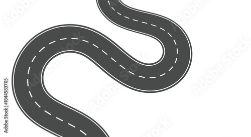 Simple illustration of a gray asphalt winding S-shaped road or highway path isolated on a clean white background.