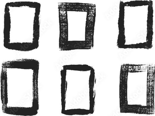 Abstract grunge square border frames for banner or picture in brush stroke style. Set hand draw ink vector elements.