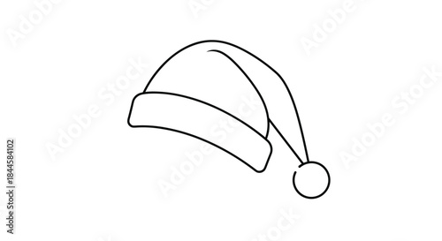 Minimalist continuous line art drawing of a Santa Claus hat, a simple black and white icon for Christmas and holiday seasons.