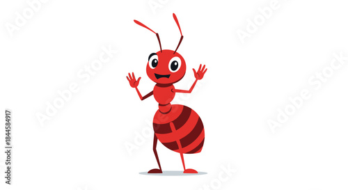 Cute cartoon ant waving hello with a friendly smile.