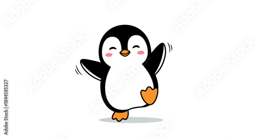 Cute cartoon penguin dancing happily with joy and excitement.