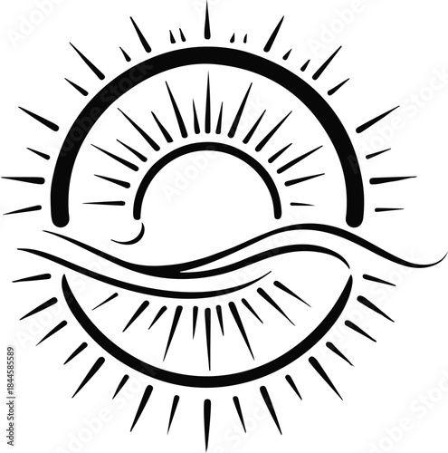 Continuous line art of a rising sun symbolizing a new beginning, simple bold strokes, minimalist New Year concept, clean vector design 3