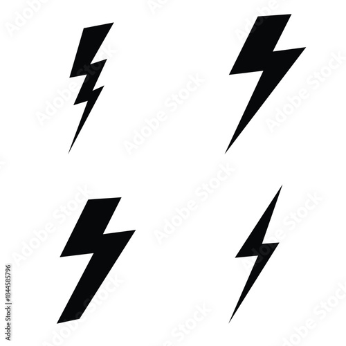 Free Download Black lightning bolt icon set. Simple vector storm symbol. Editable collection of thunder and electricity sign isolated on white background - GFXLoad