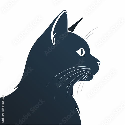 A cute black cat silhouette vector illustration with funny eyes and tail