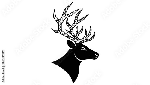 Geometric Stag Head with Intricate Polygonal Antlers Elegant Wildlife Silhouette