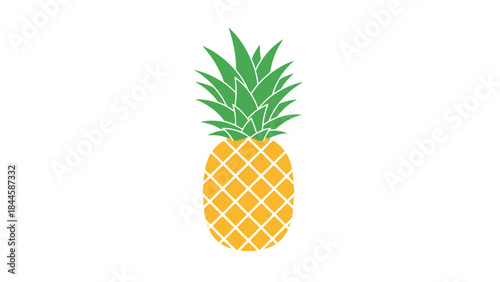 Minimalist vector illustration of a ripe yellow pineapple with green spiky leaves on a white