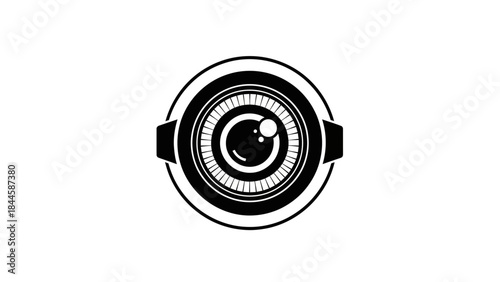 Modern black and white camera lens icon symbolizing photography and vision
