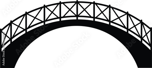 Minimal arched pedestrian bridge silhouette illustration featuring geometric truss railing architectural structure isolated on white clean vector design